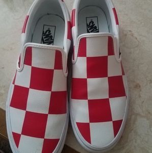 vans slip on 10.5 mens red white Checkered